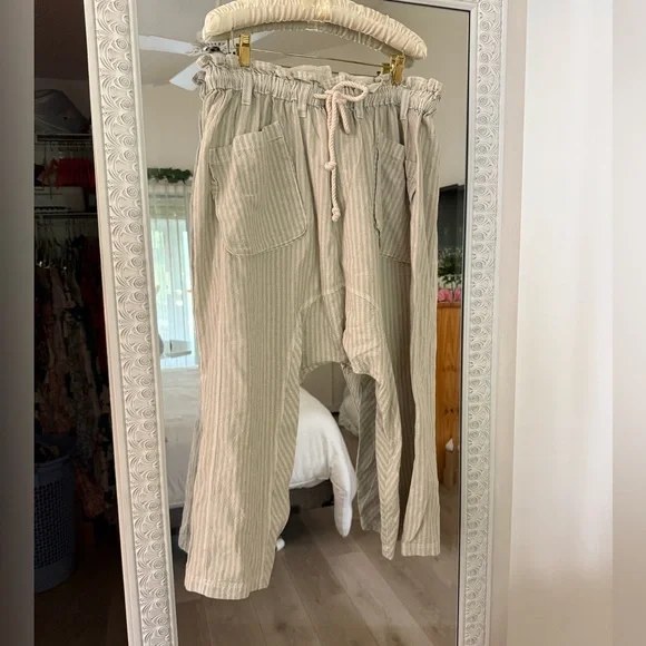 Free People Striped cropped Pants Sky Combo - Picture 2 of 4